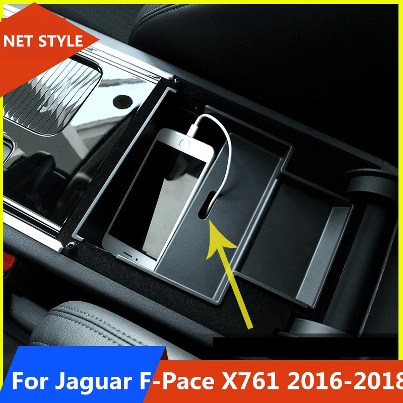 

Car Central Armrest Storage Box Console Arm Rest Tray Holder Case Palle For Jaguar F-Pace F pace fpace X761 2016-2018