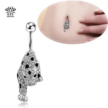 316L Surgical Steel Gem Belly Ring Leopard Skin Animal Print Ball Piercing Navel for Women Fashion Body Jewelry 2016 New Brand