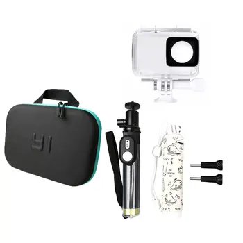 

brave heart waterproof case +camera bag + Extendable Monopod Selfie Stick for xiaomi yi 4K 2 II Xiaoyi action Camera accessories