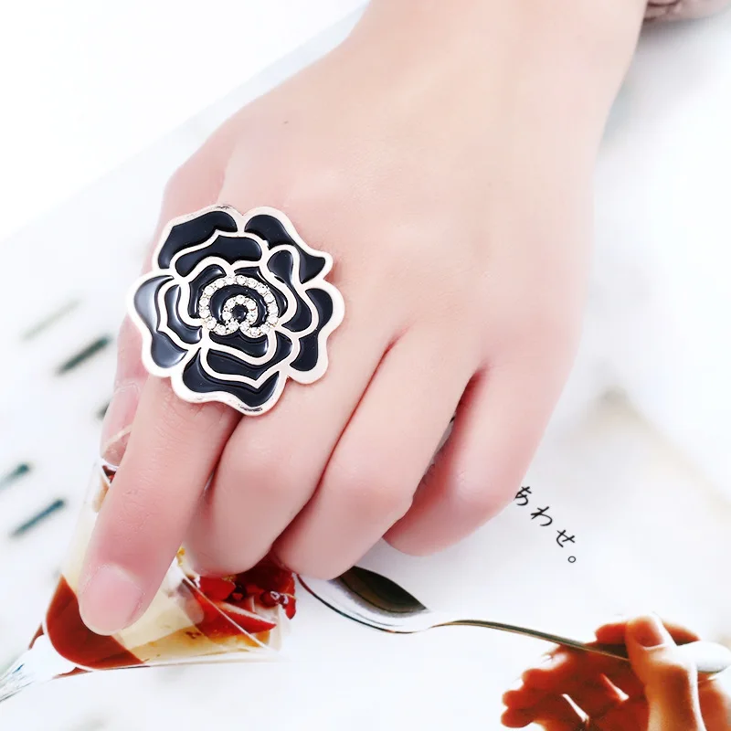

Enamel Elegant Adjustable big Flower Ring para las mujeres anillo Ladies Finger Open Adjustable ANNIVERSARY Original