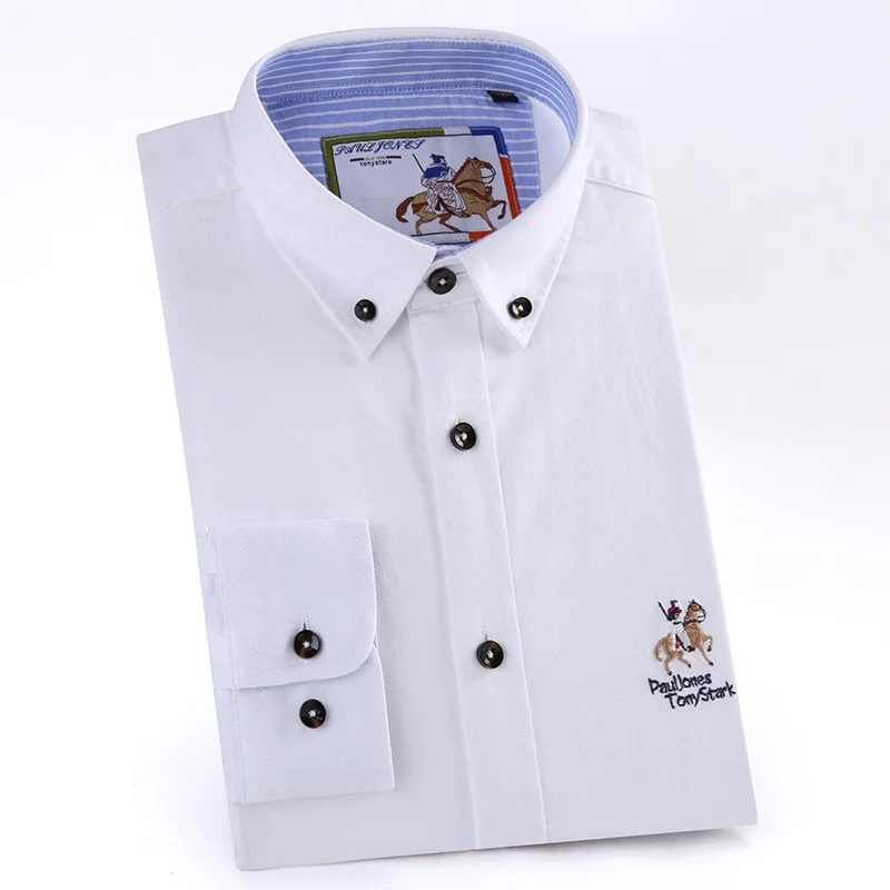 2018 новый бренд Для мужчин Рубашки для мальчиков с длинным рукавом Мода Дизайн Повседневное Бизнес высокое качество Oxford Slim Fit Solid Мужская