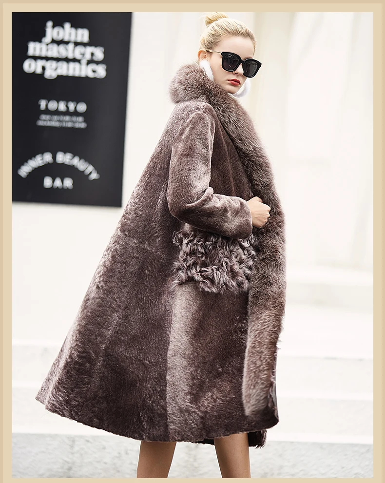 AYUNSUE Новое поступление зима теплая шерсть меховой кожаный жакет женский натуральный Лисий мех воротник пальто abrigo cuero genuino dama LX2021