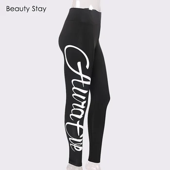 

Beauty Stay Women Leggings Autumn Letter Embroidery Pants Modern Slim High Waist Skinny Pencil Pants Cotton StretchFabrics Pants