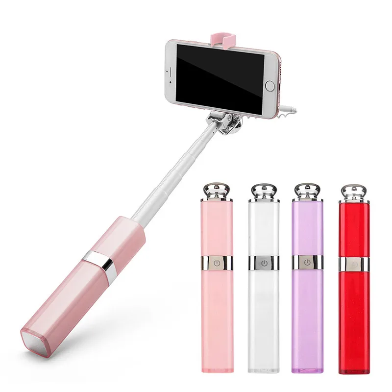 

Wired/Bluetooth Lipstick Shape Selfie Stick Fashion Extendable Selfie Stick Adjustable Portable Stick for Android Smartphones