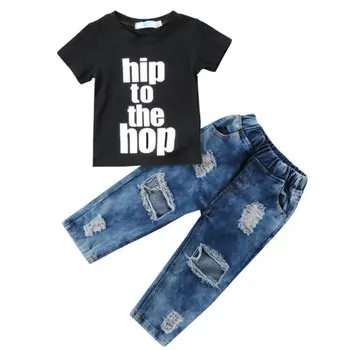 

Casual Newborn Infant Kid Baby Boy Cotton Clothes Letter T shirt Tops Denim Long Pants Outfits Set