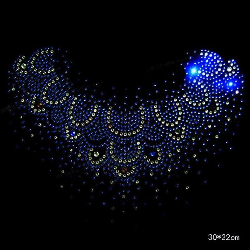 

30*22cm hotfix rhinestones motif heat transfer iron on patch garment accesspries patch for women dress neckline