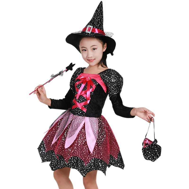 Halloween Cosplay Costume Magic Witch Child Witch Elf Performance Costume Masquerade Party Girl Dress Skirt Costume - Цвет: 100-160