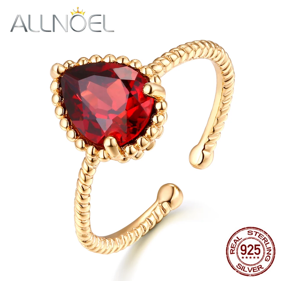 

ALLNOEL 100% 925 Sterling Silver Ring For Women Vintage Natural Garnet Red Stone Large Gemstone Jewelry Engagement Fine Jewelry