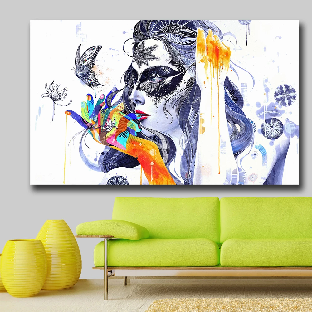 Wxkoil Wall Picture Girl With Butterfly Flower Home Decor On Canvas Modern Art Print Poster Painting Unframed | Дом и сад