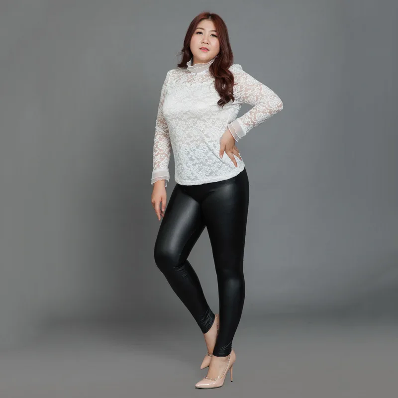 

lady spring autumn plus size pu leather leggings sexy Faux Leather slim fitted leggings women large size skinny pant