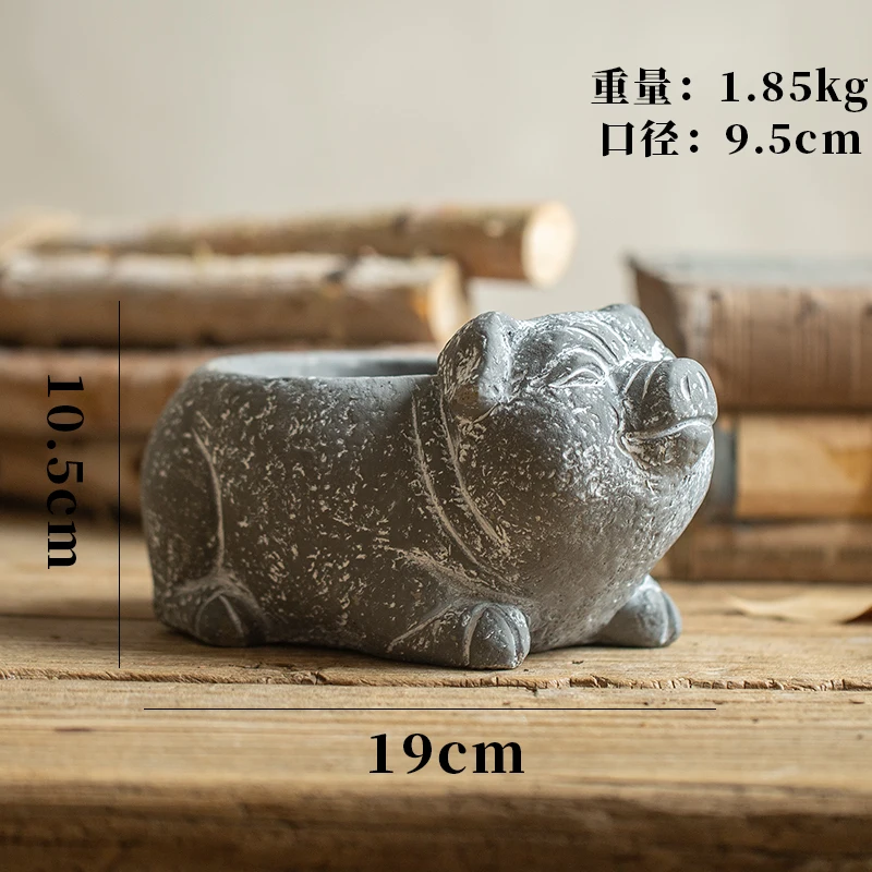 Creative Concrete Pig Fish Cat Rabbit Sculpture Statue Succulent Plant Container Green Planters Small Bonsai Pots Home Decor - Цвет: 7