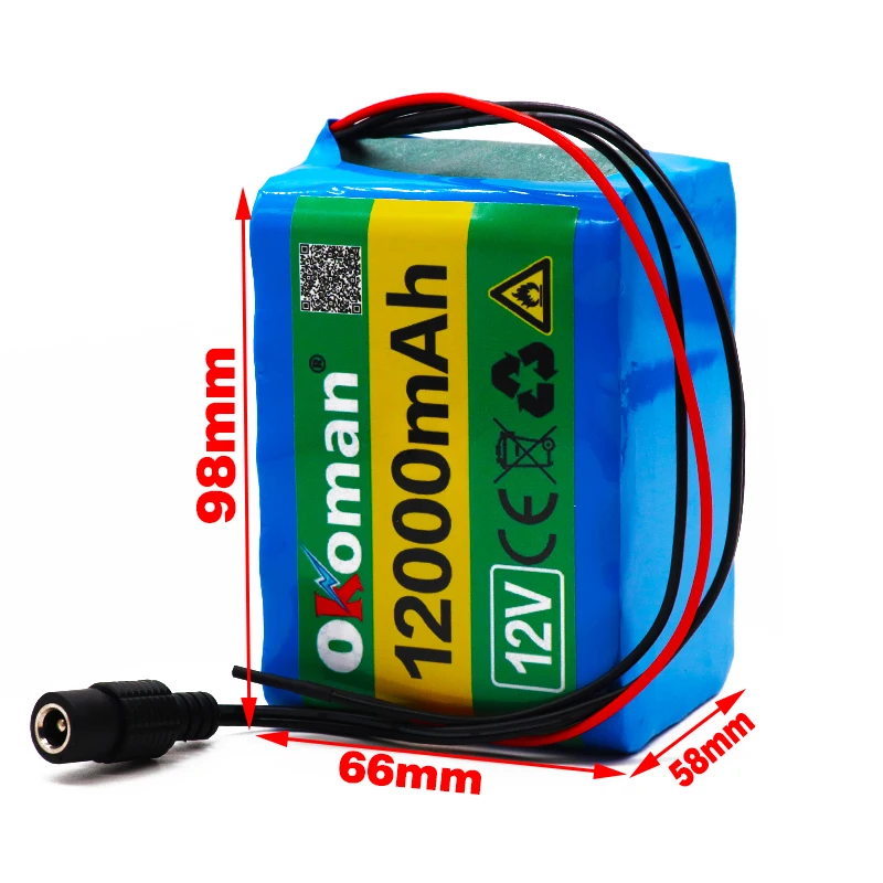 Okoman 12V 12Ah 18650 литиевая батарея 12 6 V 12000mAh аккумуляторная с BMS для