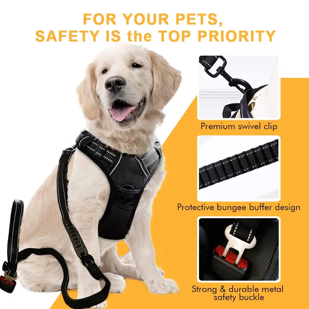Поводок для собак, автомобильный поводок для ремня безопасности, тяжелый поводок с двойной ручкой, Светоотражающий ремень, тренировочный поводок для собак, легкий контроль
