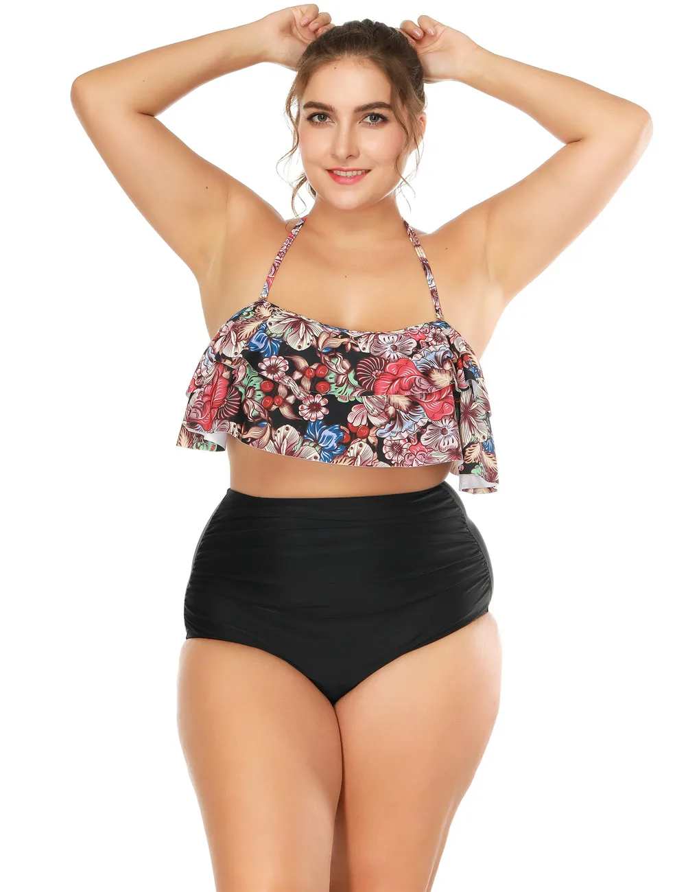 Plus size S-3XL High Waist Padded Bikini set 2018 Sexy Ruffle Bikini Beach Wear Bikinis Women Swimwear Biquini Bathing Suit  (4)