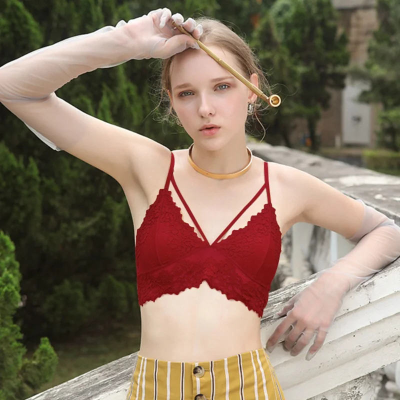 

Lace Jacquard Ultra-thin Sexy Beauty Small Chest Bra Triangle Cup Solid Color Tube Top