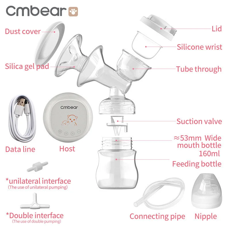 CMbear, брендовый двойной Электрический молокоотсос, портативный, 9 передач, всасывающий массажный молокоотсос, BPA бесплатно, для грудного вскармливания ребенка