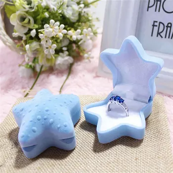 

DoreenBeads Plastic Jewelry Box Ring Earring Boxes Blue Pink Color Dot Pattern Starfish Shaped Velvet Surface 6.4x6.1cm, 1 Piece
