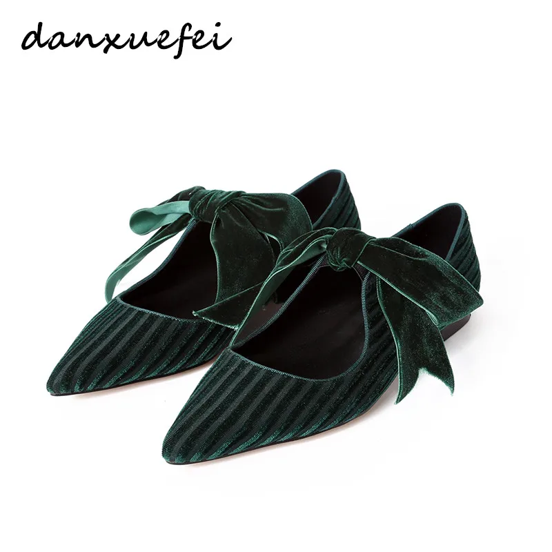 Женские бархатные балетки на плоской подошве без застежки с большим ...