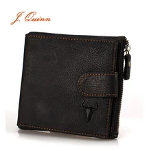 J. Quinn, Короткие Кошельки, двойной кошелек, мужской, s, натуральная кожа, коричневый, мягкий, на молнии, на застежке, винтажный, мужской кошелек, с карманами для монет, фирменный дизайн
