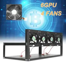 6 GPU Mining Rig Aluminum Case + 4 Fans Open Air Frame ETH/ZEC/Bitcoin HOT