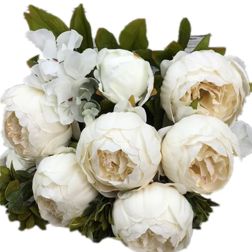 

Artificial Peony Flower 8 heads Fake Peonies with Hydrangea Flowers 10 Colors for Wedding Centerpieces Bouquets Table Decoration