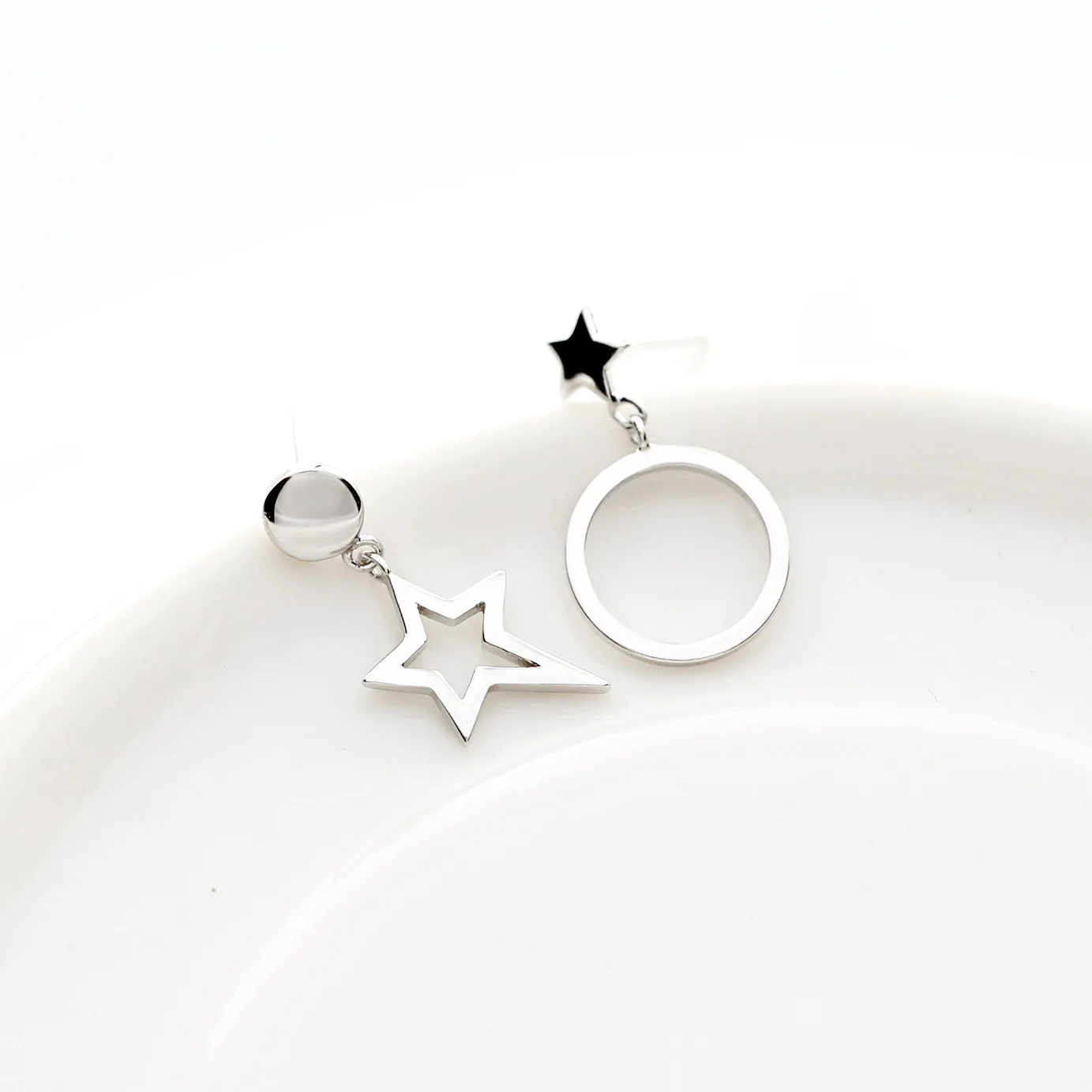 star circle moon 100% 925 Sterling silver Jewelry fashion Hypoallergenic Stud earrings for women gift