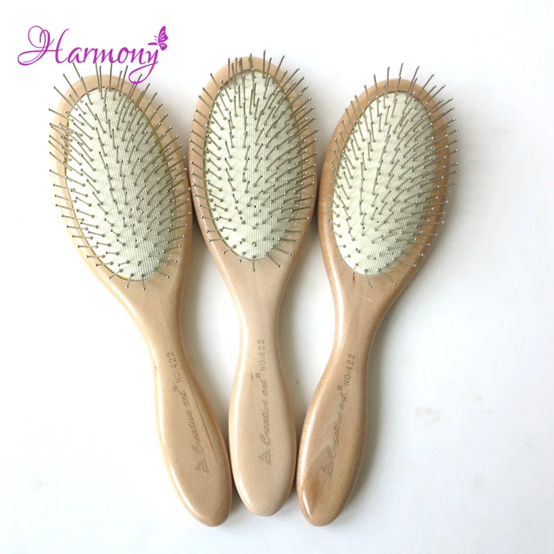 

Good Quality 1pcs varnish color Wood Paddle Pointed Handle Steel Teeth Human Massage Hair Brush Comb