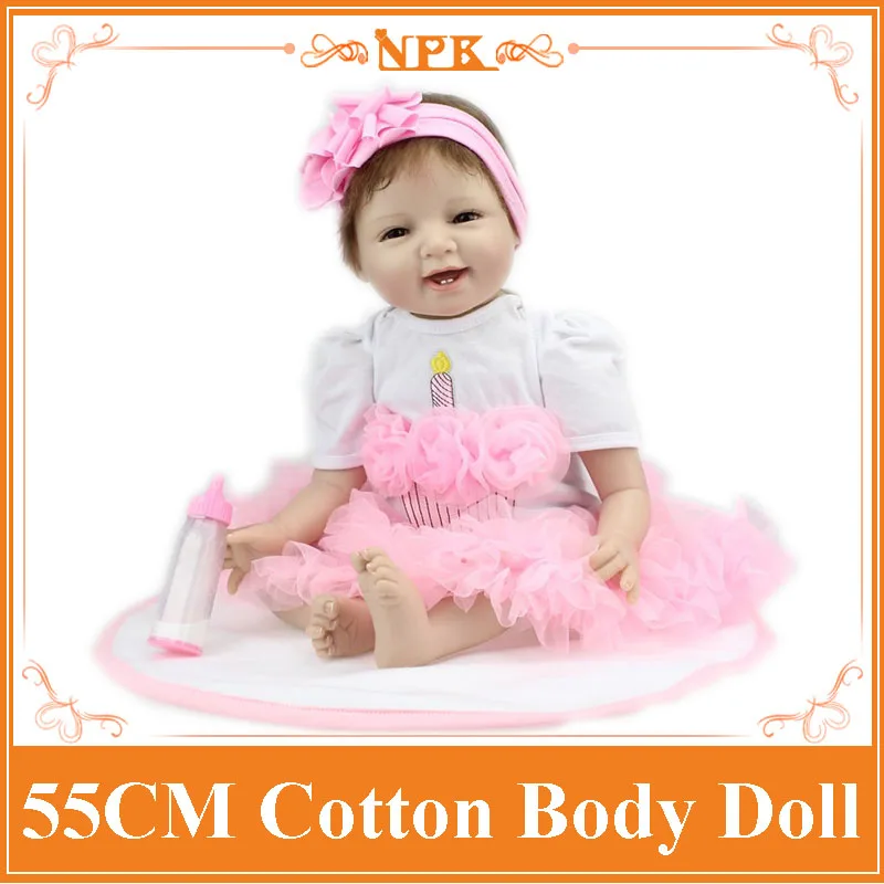 

22 Inch Real Silicone Reborn Baby Dolls Handmade Clothes Little Girl doll Toys Brinquedos Early Education Model Christmas Doll