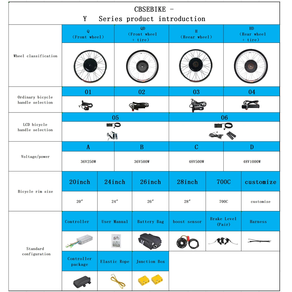 CBSEBIKE Ebike, комплект передних колес, высокая скорость преобразования 36v250w 36v500w 48v500w 48v1000w, 24 дюйма, QB01-24