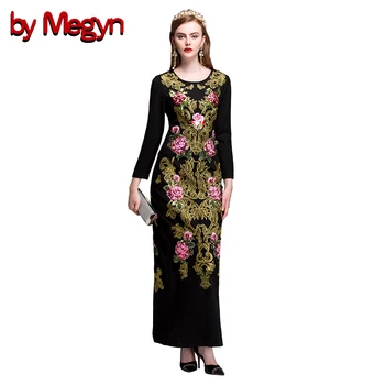 

by megyn women long dress elegant evening black floral gold embroidered bodycon dress maxi dress plus size fall dress