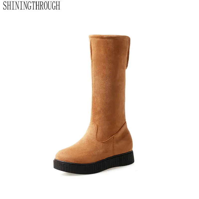 

2019 women erogenous mid calf women boots 3cm low heel women shoes to keep warm in winter casual party shoes large size 34-43