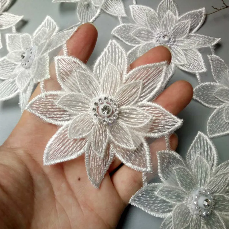 Gold Flower Decorate Craft Lace Trim 1 Yard 6.5 Cm wide Fancy Sequins Silver