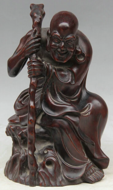 

JP S0524 13" Chinese Buddhism Boxwood Seat crutch eighteen Arhat Nazarite Buddha Statue Discount 35%