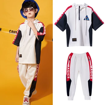 

2019 Ropa Hip Hop Clothes Kids Dance Costumes White 2pcs Suit Children Street Dance Clothes Team Cheerleading Dance Wear BL1396
