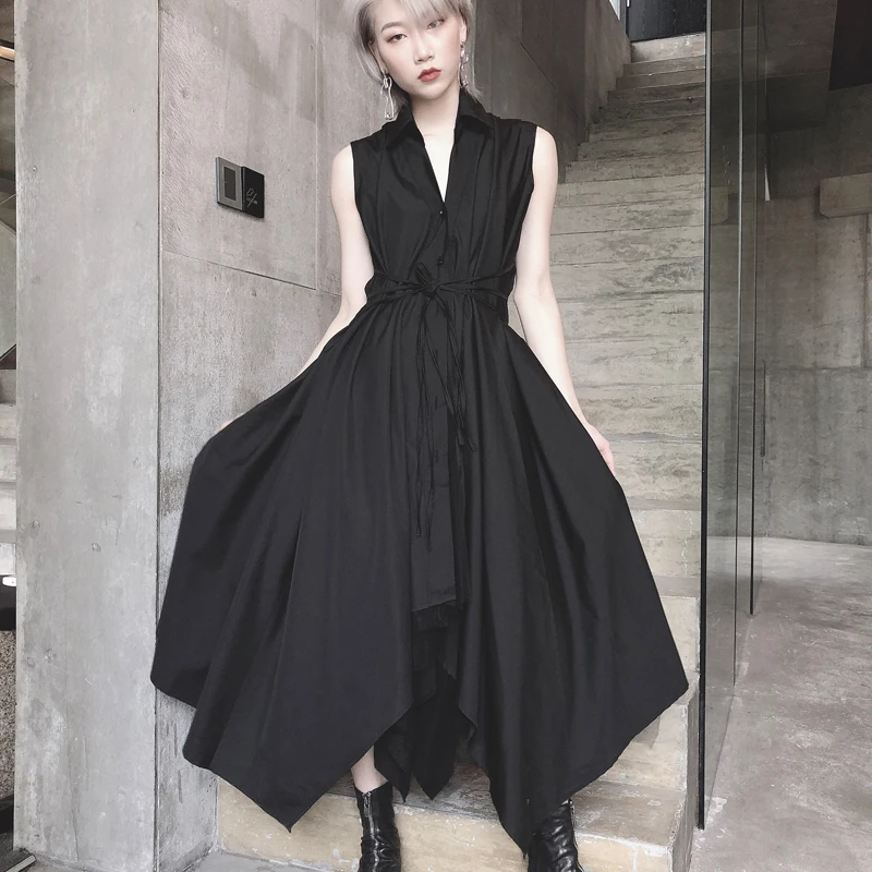 sleeveless WLD2102 XITAO/асимметричное платье средней длины, женская одежда, приталенное Бандажное платье с v-образным вырезом и пуговицами, ТРАПЕЦИЕВИДНОЕ ПЛАТЬЕ С Высокой Талией, однобортное платье WLD2102 - Цвет: sleeveless WLD2102