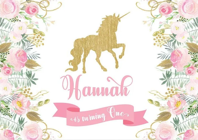 Custom Floral Flower Gold Unicorn Banner Baby Shower Background