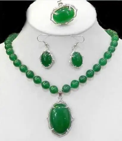 

Natural Charming Green red stont Necklace Ring Earring Jewelry Sets