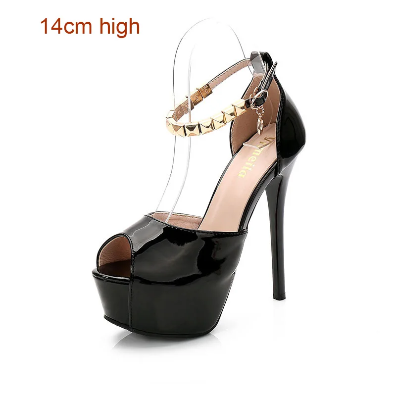 14cm black Туфли-лодочки; женская обувь; туфли на высоком каблуке с открытым носком и ремешком на щиколотке; женская обувь на платформе и каблуке; женская обувь; свадебные туфли; chaussure femme talon - Цвет: 14cm black