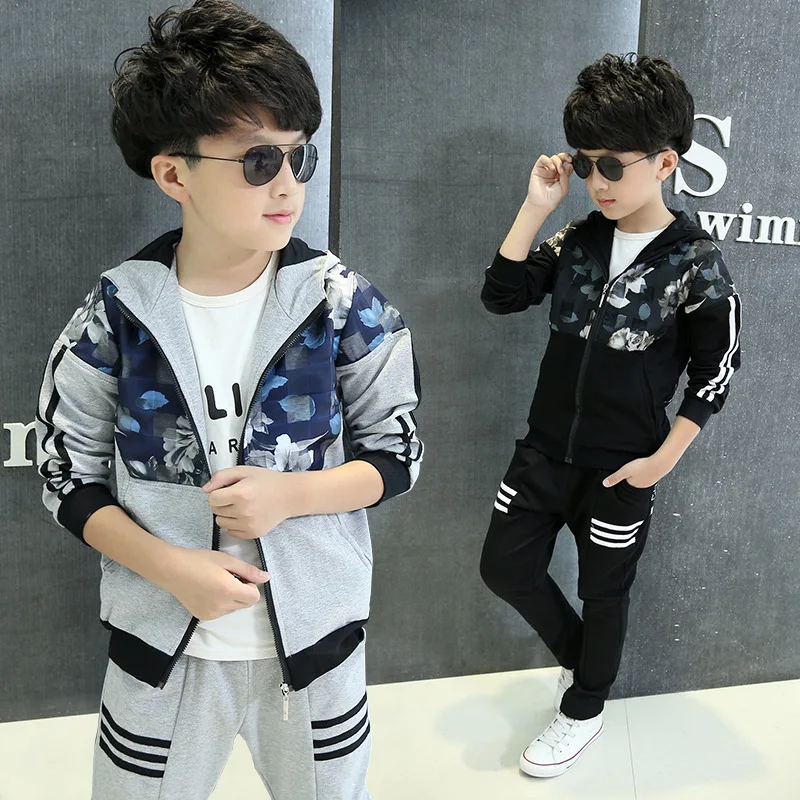 

2016 New Spring Printing Hooded Zipper Shirt Jacket Sports Suit Two Piece & 4-12 Age Boy Clothes boy suit teenage boy clothes