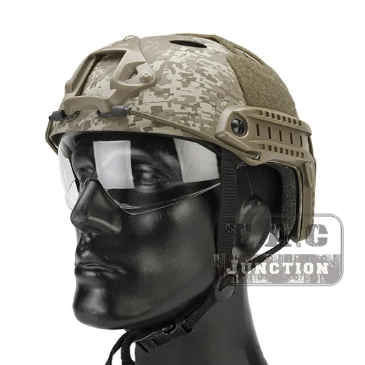 

Emerson Tactical Airsoft Fast Bump PJ Helmet Combat Lightweight Modular OPS Helmet w/ Flip Down Visor + NVG Shroud + Side Rail