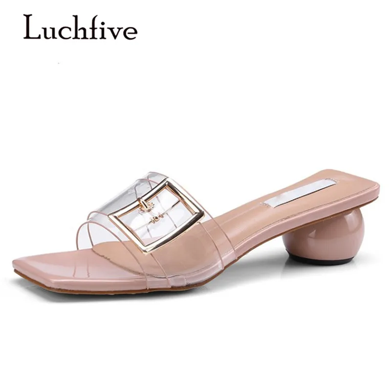 

2018 Pvc Transparent Shoes Woman Open Toe Square Buckle Strange Heel Slipper Women Gladiator Sandals