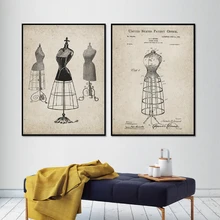 Tres formas de vestido costura moda ilustración impresiones Vintage patente cartel pared arte lienzo pintura costura habitación pared Decoración