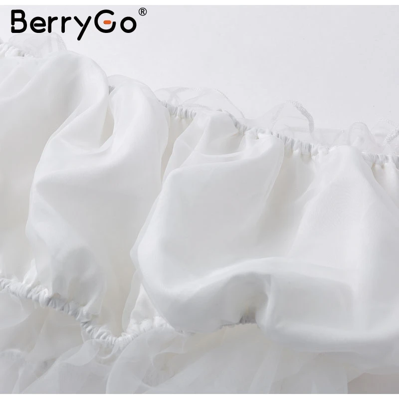 BerryGo, сексуальный сетчатый Прозрачный женский укороченный топ с рукавом, белый, с открытыми плечами, женские летние топы, с вырезом лодочкой, шикарные, вечерние, Клубные, женские топы