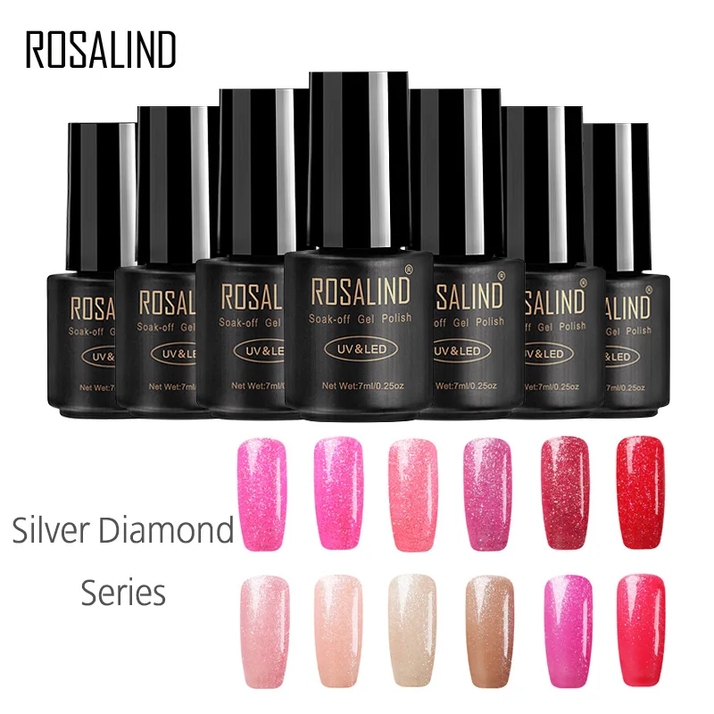 

ROSALIND Gel 1S 7ml Silver Diamond Nail Gel Polish Glitter Nail Polish Color UV Nail Gel Polish Soak off Gel Polish Varnish