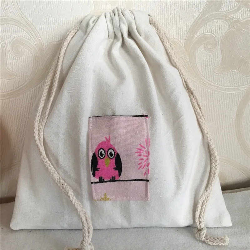 YILE Cotton Canvas Drawstring Multi purpose Organizer Gift Bag 2 Owl