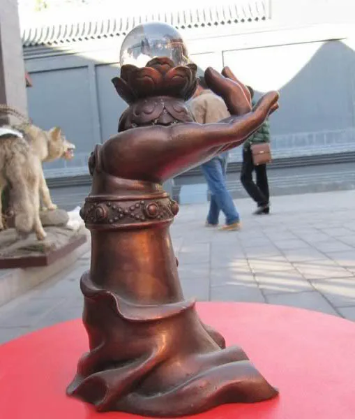 

9"China Buddhism Pure Refinement red Bronze Buddha lotus flower bead statue free shipping