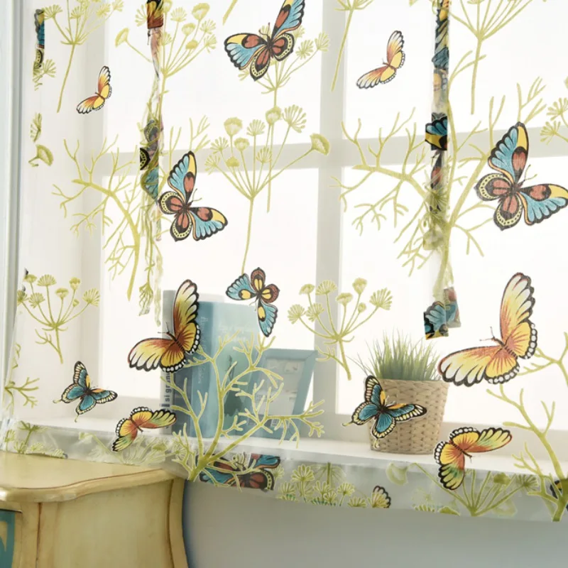 

Home Decoration Curtain Kitchen Living Room Curtains Rome Blinds Burnout Pure Butterfly Tulle Panel Curtains