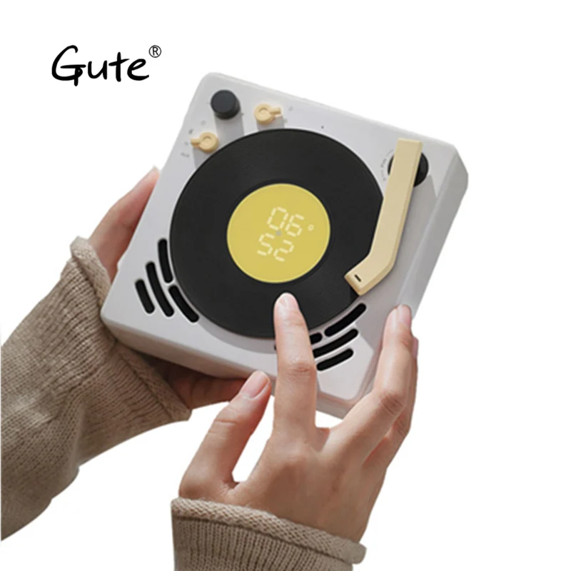 

Gute Phonograph mini Retro Design Bluetooth speaker Jukebox Alarm Clock sleep timer turntable Suspenable caixa de som portatil
