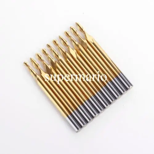 

10pcs 1/8'' 3.175mm Titanium Coated Carbide twist drill CNC Bit 2 Two Double Flute Ball Nose Bit end mill 2mm x6mm