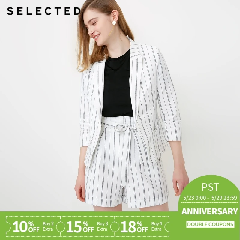 

SELECTED new women's cotton striped strap A-line curling high waist short pants S|4182SH502